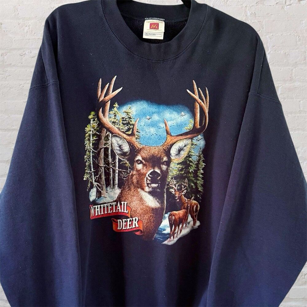 Vintage Whitetail Deer Sweatshirt XXL 2XL Navy Blue Graphic Hunting Makers Mark